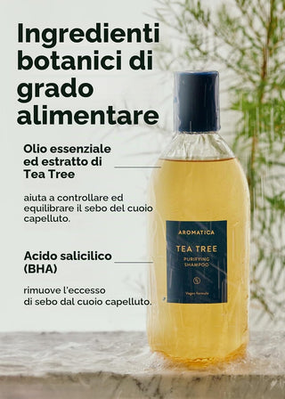 Shampoo cuoio capelluto grasso al tea tree senza solfati 400ml | AROMATICA Tea Tree Purifying Shampoo - SuiCura Cosmetics - novità