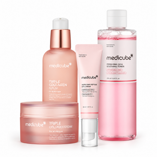 Kit Medicube Age Lock: siero e crema Triple Collagen, tonico PDRN Pink Cica Soothing Toner e crema contorno occhi PDRN Pink Peptide Eye Cream con niacinamide 5%
