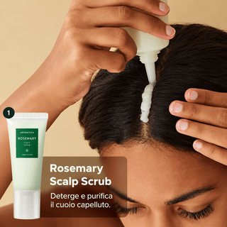 Kit cuoio capelluto 4 pezzi: scrub, shampoo, spray e spazzola | AROMATICA Rosemary Scalp Scaling Trial Kit - SuiCura Cosmetics - novità