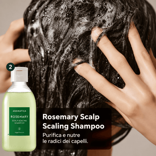 Kit cuoio capelluto 4 pezzi: scrub, shampoo, spray e spazzola | AROMATICA Rosemary Scalp Scaling Trial Kit - SuiCura Cosmetics - novità
