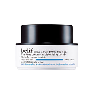 Crema idratante Belif con foglia di consolida per un viso luminoso e morbido.