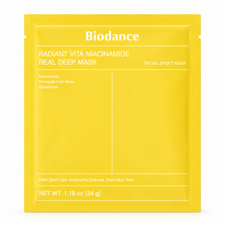 Maschera viso coreana in idrogel Biodance Radiant Vita Niacinamide Real Deep Mask illuminante con niacinamide e fermenti